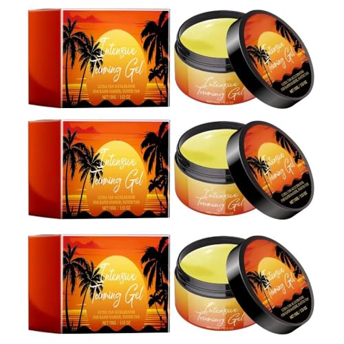Sun Tanning Gel Accelerator for Outdoor Sun - Fast Natural Bronzing Tan Gel with Shea Butter &amp; Coconut Oil, Deep Hydration, Non-Greasy 3.53oz (Yellow*3)