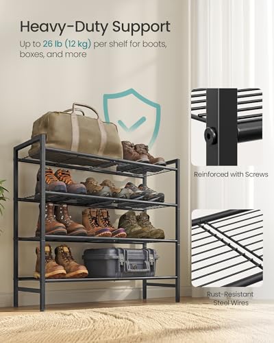 Image of SONGMICS Metal Shoe Rack, Free Standing Shoe Organizer for Entryway Closet Garage Small Spaces, Heavy-Duty Slim Steel Storage Shelf, 4-Tier, Fits 15-20 Pairs, Black ULMR044BP01