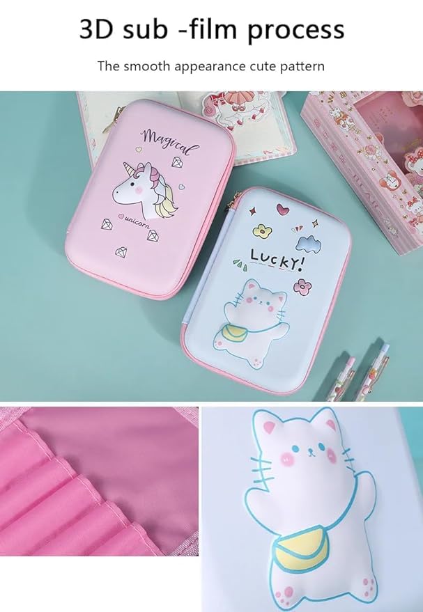 Image of Magical Unicorn Theme 3D EVA Hardtop Pencil Case with Compartments - Kids Large Capacity School Supply Organizer Students Stationery Box - Girls Boys Pen Pouch (Big Unicorn Pink)