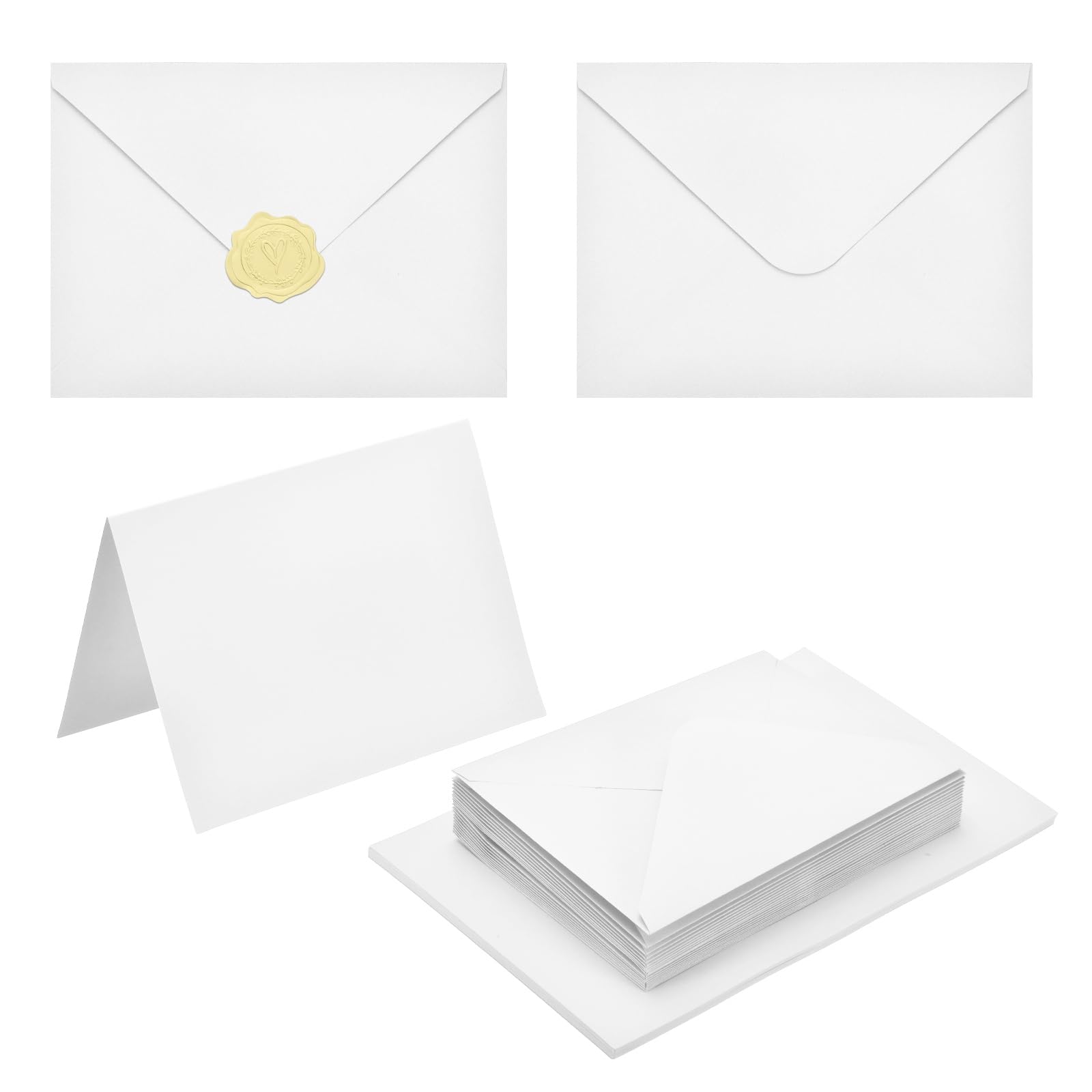 PATIKIL 50Pack White 4x6 Envelopes with Cards, V Flap A6 Envelopes with Cardstock & Gold Stickers for Greeting Cards Wedding Greeting Birthday Invitations Letter Mailing — image 1