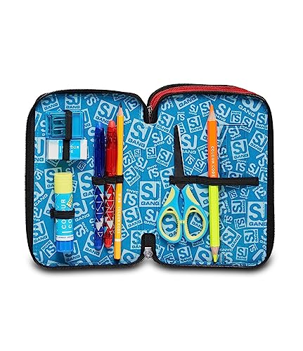 SJ Gang Trousse Scolaire 3 Zip, FIREGOAL, Multicolore – Équipé de Crayons, feutres etc.., Porte-Stylo Scolaire Enfant, Multicolore, Taglia Unica, école