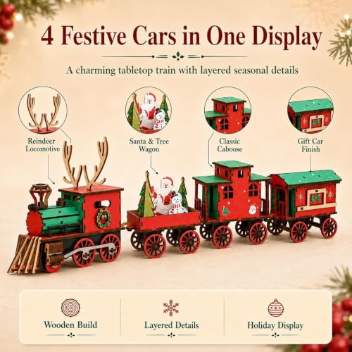 Tren de madera navideño 3D: rompecabezas de ensamblaje para decoración de mesa 3