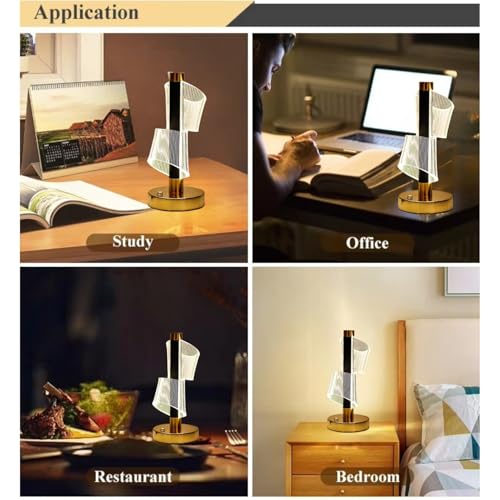 Image of One94Store 3D LumeTwist LED Night Lamp with Gold Base, Touch Control Cordless Decorative Table Light - 3 Color Modes, Modern Bedside Lamp for Bedroom, Living Room & Home Decor (Plastic Body)