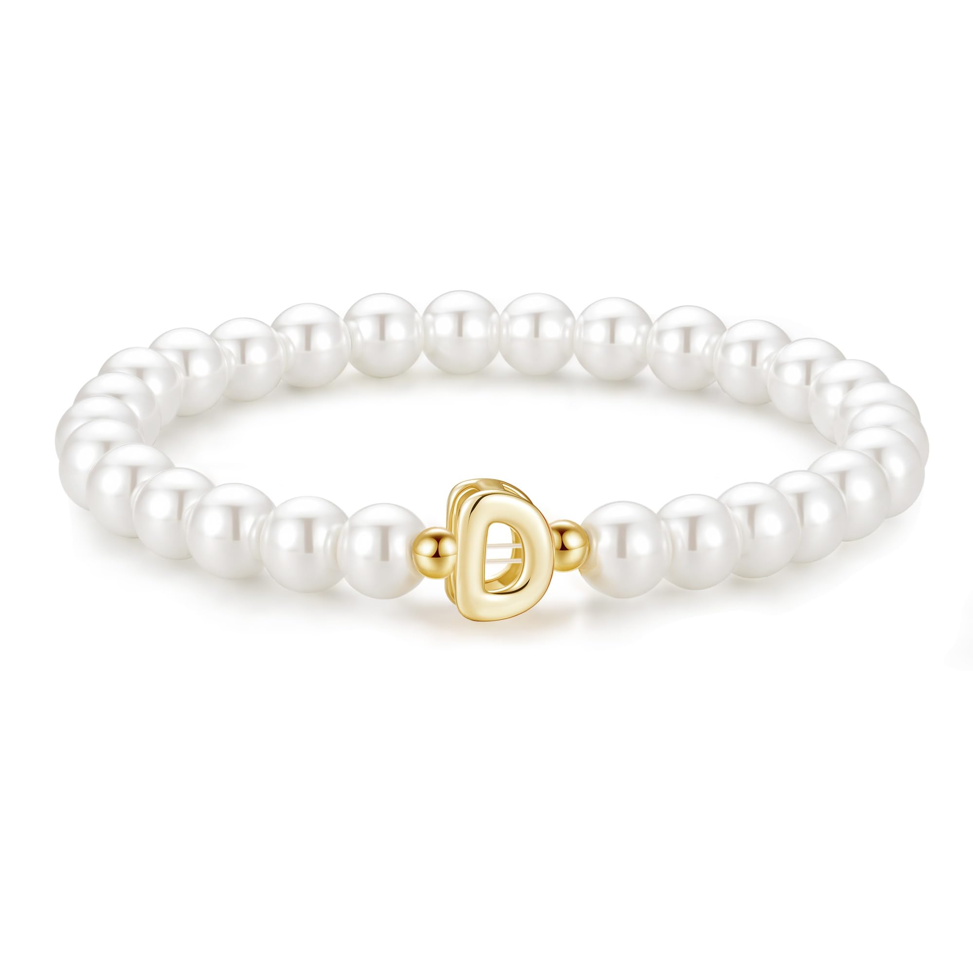 M MOOHAM Initial Bracelet for Women - Dainty Beaded Pearl Charm Bracelets for Women Trendy Charm Letter Initial D Personalized Pearl Jewelry Gifts