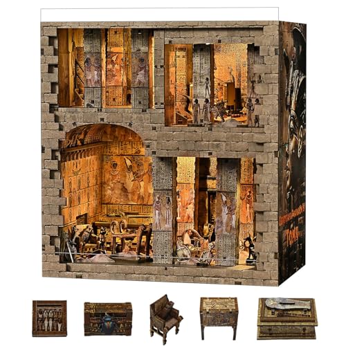 fifijoy Book Nook Kit - Egyptian Pharaohs Tomb DIY Miniature House Kit for Adults and Teens, Dollhouse BookNook Tiny House, Bookshelf Decor 3D Wooden Puzzle, Unique Gifts for Family and Friends