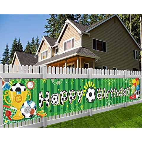 DPKOW Alles Gute zum Geburtstag Banner für Kinder Jungen Fußball Geburtstagsfeier Deko, Langes Stoff Fußball Banner Geburtstagsfeier Foto Requisiten für Garten Wand Hintergrund Deko, 8,5 * 1,3 Fuß Cover