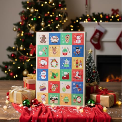 Fairtrade Chocolate Calendario de Adviento Regalo de Navidad 215 gramos - 24 sorpresas de chocolate hechas a mano - Caja de regalo ecológica - Leche y chocolate blanco