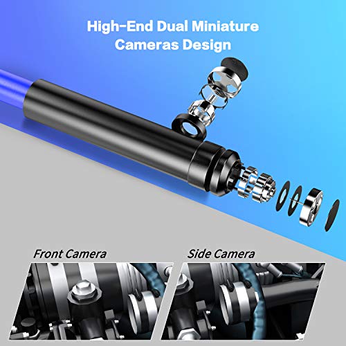 33FT Dual-Lens Borescope, Oiiwak Industrial Endoscope 1080P Video Sewer Pipe Drain Plumbing Wall Inspection Camera Snake with Light IP68 Waterproof, 32GB Card, Tool Box