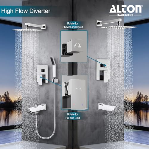 Image of ALTON EDGE, Brass, Concealed Body High Flow Diverter With Exposed Part Kit | Bathroom Shower System | Bathroom Mixer | Chrome Finish