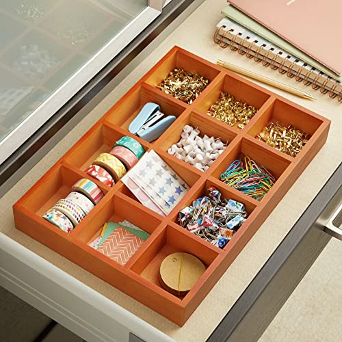 Image of Juvale Wooden Drawer Organizer - 13.2 x 9.2 x 1.5 in, Cedar Finish, 12 Compartments Sorting Tray - Wooden Tray with Compartments for Crafts & Stationery