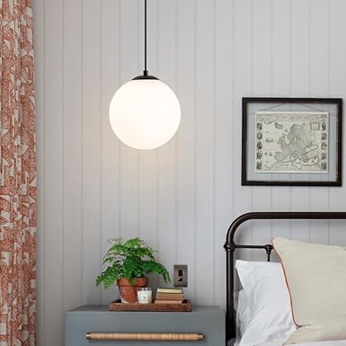 SVDK White Globe Hanging Light for Kitchen Island, White Frosted Pendant Lights for Dining Table (Single Ball 1 Pcs