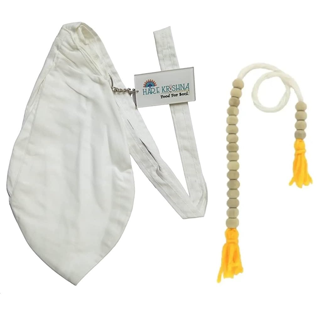 Hare Krishna Food For Soul White Plain Bead Bag for Chanting, Gomukhi Japa Mala Bag for men & Women, Jaap Mala Bag, Japa Bag with Sakshi Mala & Keychain (Combo Pack)-image-11
