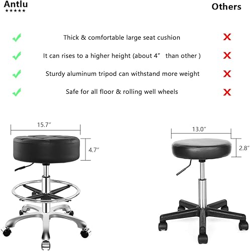 Vista 9 de Taburete ajustable con ruedas para el trabajo, médico, tatuaje, sala de belleza, silla hidráulica resistente con ruedas (negro)