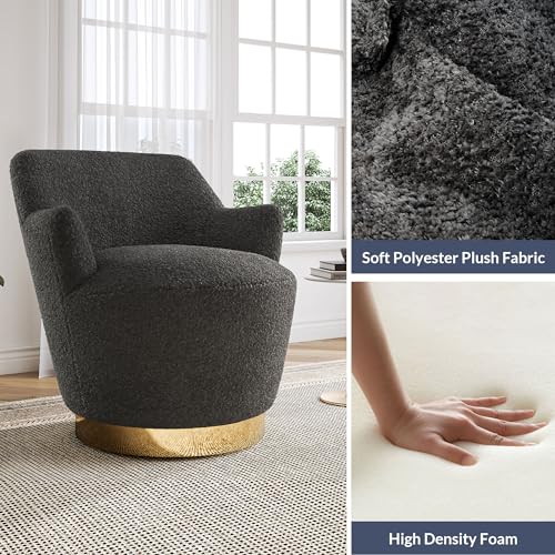Image of BELLEZE Swivel Barrel Chair, Modern Round Velvet Swivel Accent Chair, Curved Backrest 360 Swivel Single Sofa Armchair, Comfy Swivel Accent Chair for Living Room Bedroom [Set of 2] - Masa (Black)