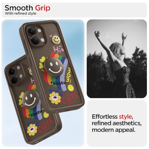 Image of Pikkme Back Cover for Vivo Y11 5G / Vivo T5 Lite 5G | Soft Silicone| Cute Rainbow Smile & 3D Cartoon Flower Design | Shockproof Raised Camera Protection Bumper Case (Brown)