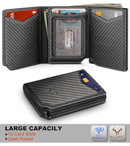 Image of BULLIANT Men Wallet Leather Wallet Card Holders Money Clip for Men 10Cards-Magnetic Flip on Metal Case
