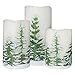 Wondise Flameless Candles with Timer, Battery Operated Realistic Wax LED Pillar Candles Warm Yellow Light Snowy Pine Tree Decal for Christmas Decoration, Set of 3(D3 x H4,5,6 Inch)