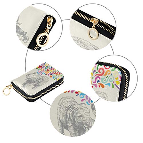 MOYYO RFID Credit Card Holder Case Elephant Colorful Fountain Leather Printed Zipper Card Case Wallet for Women Girls3