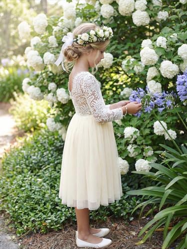 Image of 2Bunnies Girl Peony Lace Back A-Line Straight Tutu Tulle Party Flower Girl Dress
