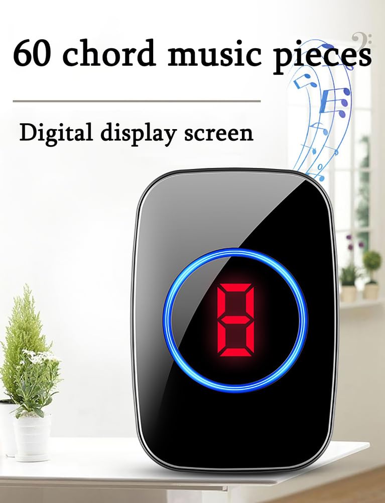 Timbre Inalámbrico 3 Lanzadores IP66 Impermeable 300m Timbre Inalámbrico Exterior, Pantalla Digital LED, 5 Niveles de Volumen y 60 Melodías para Hogar, Negro,C58 Sensor