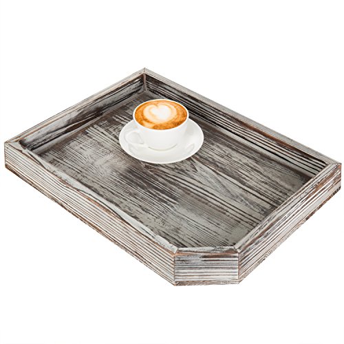 MyGift Rustic Torched Wood Serving Tray, Office Desktop Mail Holder and Document Storage Tray