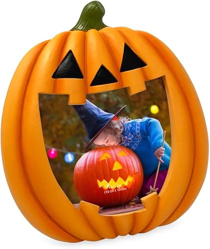 Isaac Jacobs Marco de fotos de Halloween Jack O Lantern de 4 x 4, marco de fotos en forma de calabaza para Halloween (4 x 4, naranja)