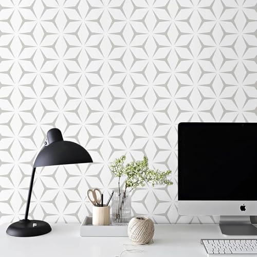 TEKCOOL Wall Paper Peel and Stick Modern Grey Wallpaper Peel and Stick Boho Geometric Grey Contact Paper for Cabinets and Drawers Renter Friendly Self-Adhesive Removable Waterproof 17.7” x 118”