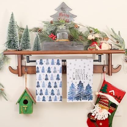 DineDia Hello Winter Küchentücher, 2er-Set, blauer Baum, Schneeflocke, Geschirrhandtücher, Ferienhaus, Innenbereich, Badezimmer, Party, saisonale Noel-Dekoration, DD019 – Bild 5