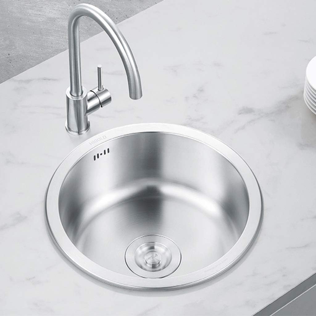 304 Stainless Steel Sink Round Bar Mini Single Slot Sink Household Washing Pool Kitchen Items Waterproof Anti-Rust Gift