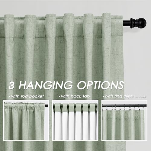 Image of Nanspring Light Sage 100% Blackout Linen Curtains 84 Inch Length 2 Panels Set for Bedroom Back Tab Modern Farmhouse Decor Black Out Curtain for Living Room Office Thermal Insulated Drapes 52x84