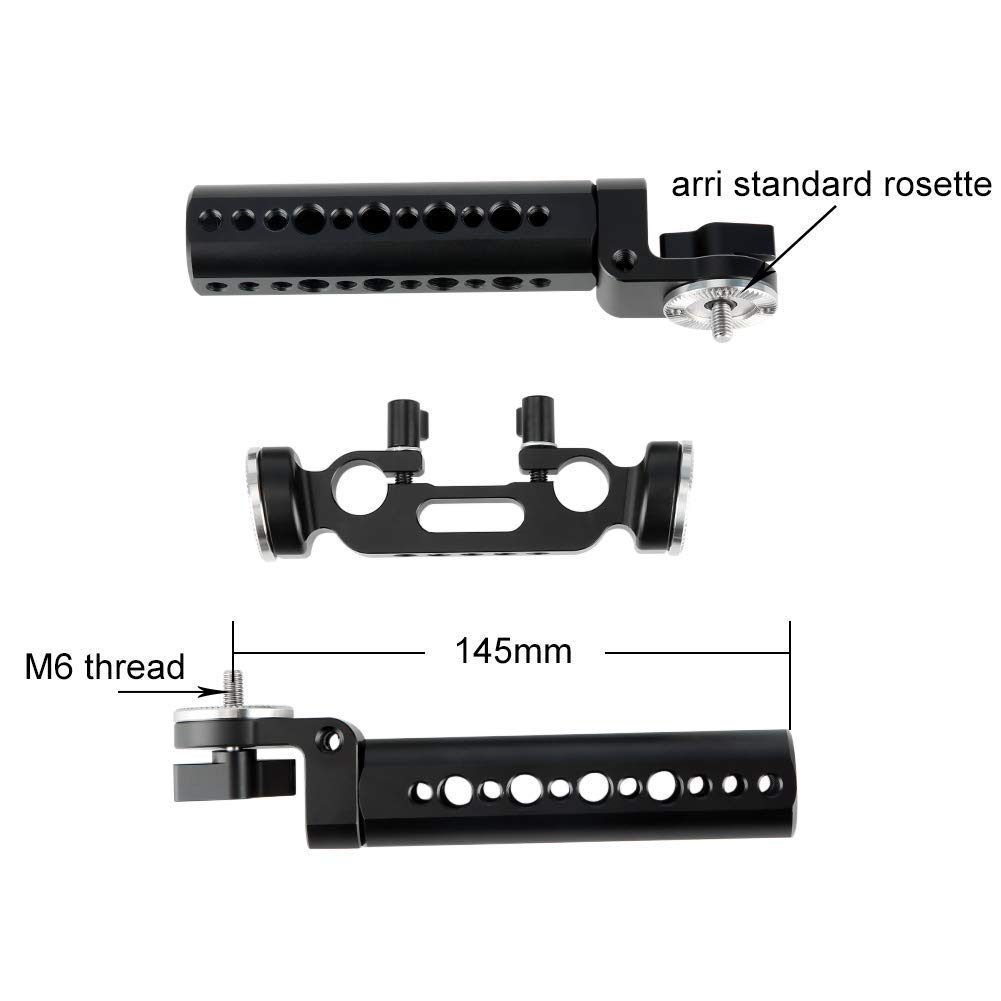 NICEYRIG Kit de Support pour Plate-Forme avec épaulement de 15 mm avec Plaque de Base QR 15 mm Tige de Serrage Rosette Poignée Poignées pour Caméscope DSLR DV