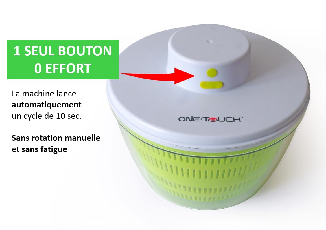 Essoreuse Automatique ONE TOUCH KC128 – Mains-Libres & Ultra Rapide – Fruits & Légumes Sans Effort – Idéale Seniors & Articulations Fragiles – 4 L – Rechargeable