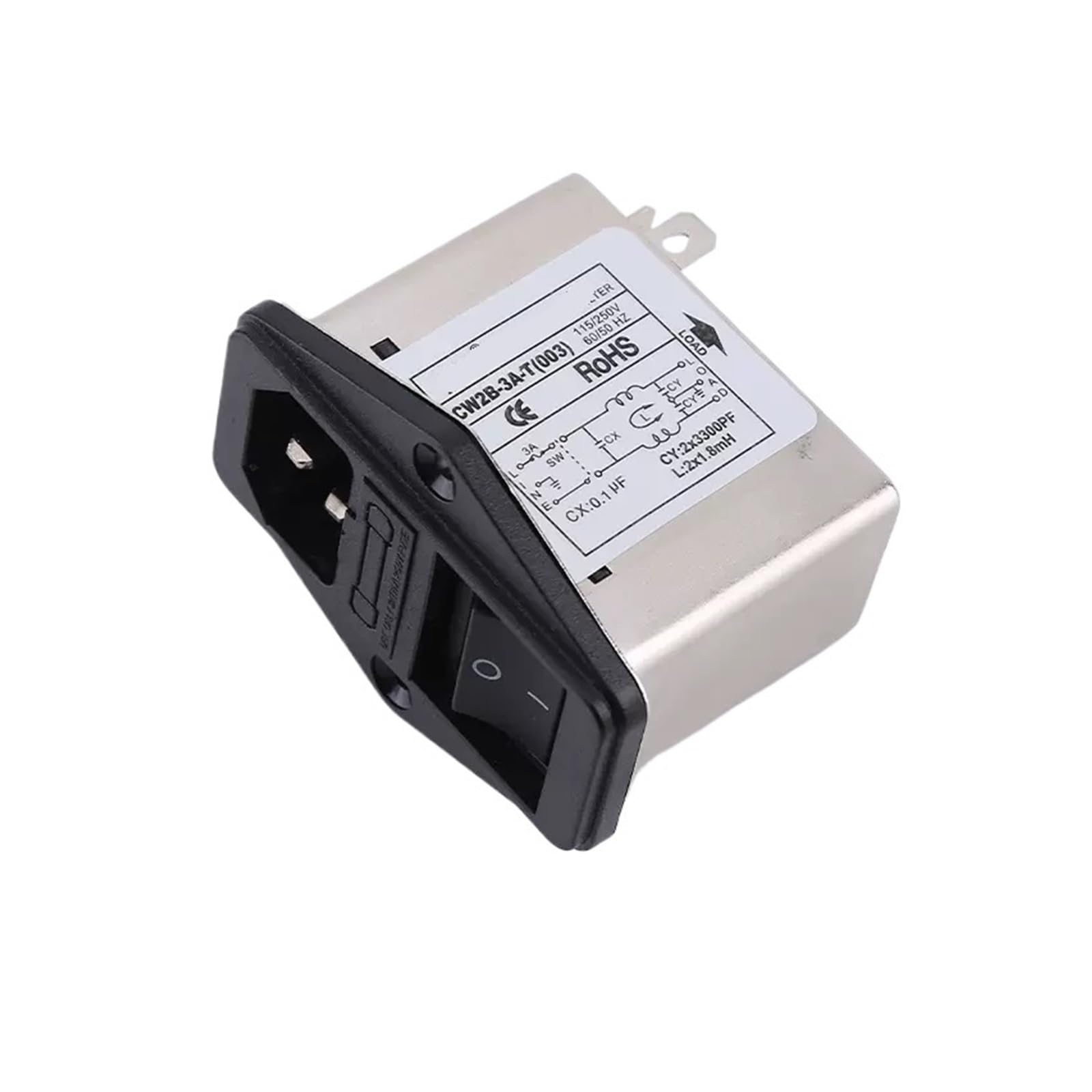 Filtro de potencia CW2B-10A-T toma de corriente CA 220V con interruptor negro monofásico y fusible