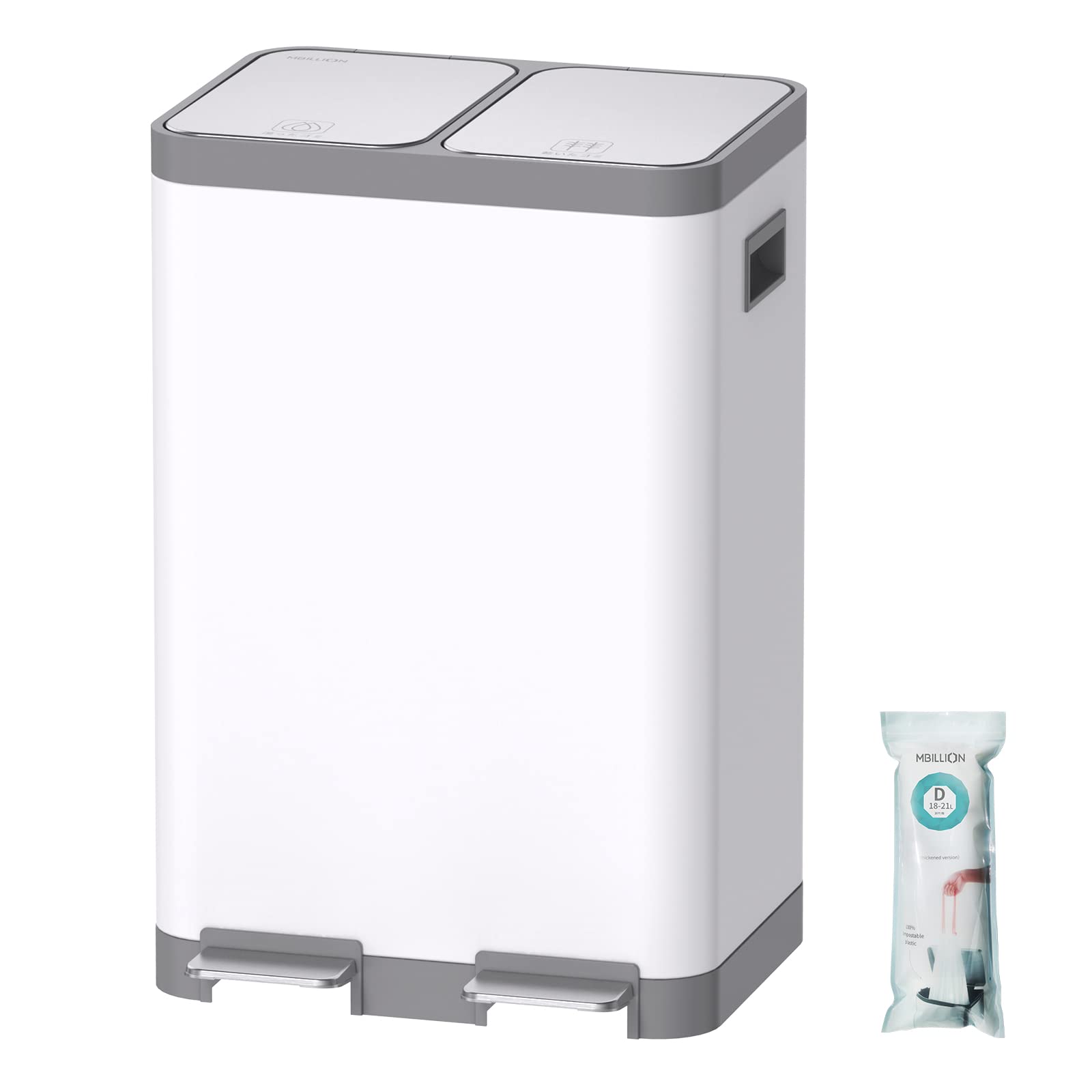 Mbillion Kitchen Bin, Dual Step Trasn Can & Recycling Garbage Bins, Stainless Steel, with Removable Inner Buckets, for Home, Office (20+20L White) — image 1