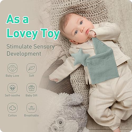 Image of Premium Soft Muslin Cotton Star & Moon Loveys Soft Breathable Newborn Security Blanket, Perfect Present for Baby Boy Girl, Neutral Fabric for Comfortable Sleep & Play, Ideal for Newborns, Toddlers