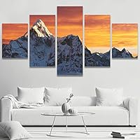 5 Panel Canvas Wall Art AMA Dablam on The Way to Everest Pictures Modern Artwork for Home Decorations Ready to Hang - 60
