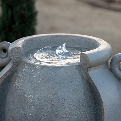 Image of XBrand 34 inch Solar Pot Fountain, Amphora-Inspired Design, Outdoor Water Fountain, Polyresin, Gray