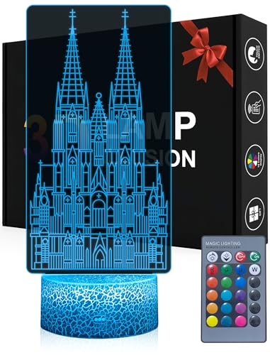 Magiclux Kölner Dom Nachtlicht, 3D Illsuion Lampe Fernbedienung 16...