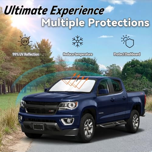 Image of Windshield Sunshade for 2015-2022 Chevy Colorado Chevrolet Colorado | Car Front Window SunShade with 240T Sun Visor Protector Blocks UV Rays Heat Sun Shield Accessories