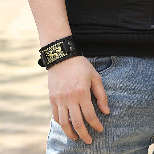 Pulsera vikinga estilo nórdico de cuero marrón miniatura 5