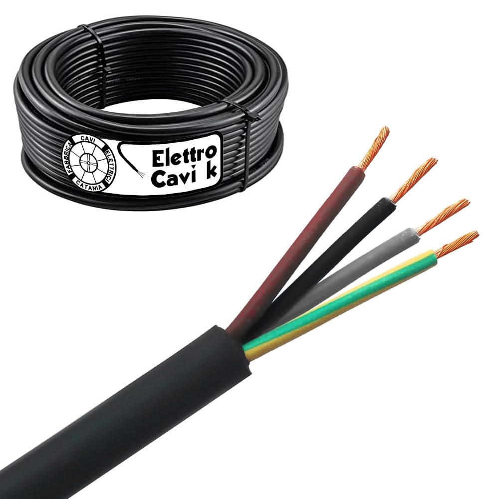 ELETTROCAVI K - CAVO ELETTRICO H07RN-F 4G25 mm² IN GOMMA NEOPRENE SUPER FLESSIBILE USO INTERNO/ESTERNO QUADRIPOLARE 4 POLI CPR 0,6/1 kV IEMMEQU PROFESSIONALE MADE IN ITALY 10 METRI