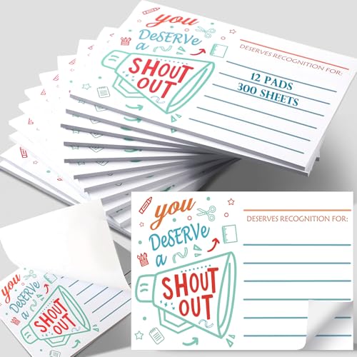 12 pads 300 sheets positive shout out cards self sticky note pads for employee staff colleague teacher student appreciation recognition reward card for bulletin board christmas office favors