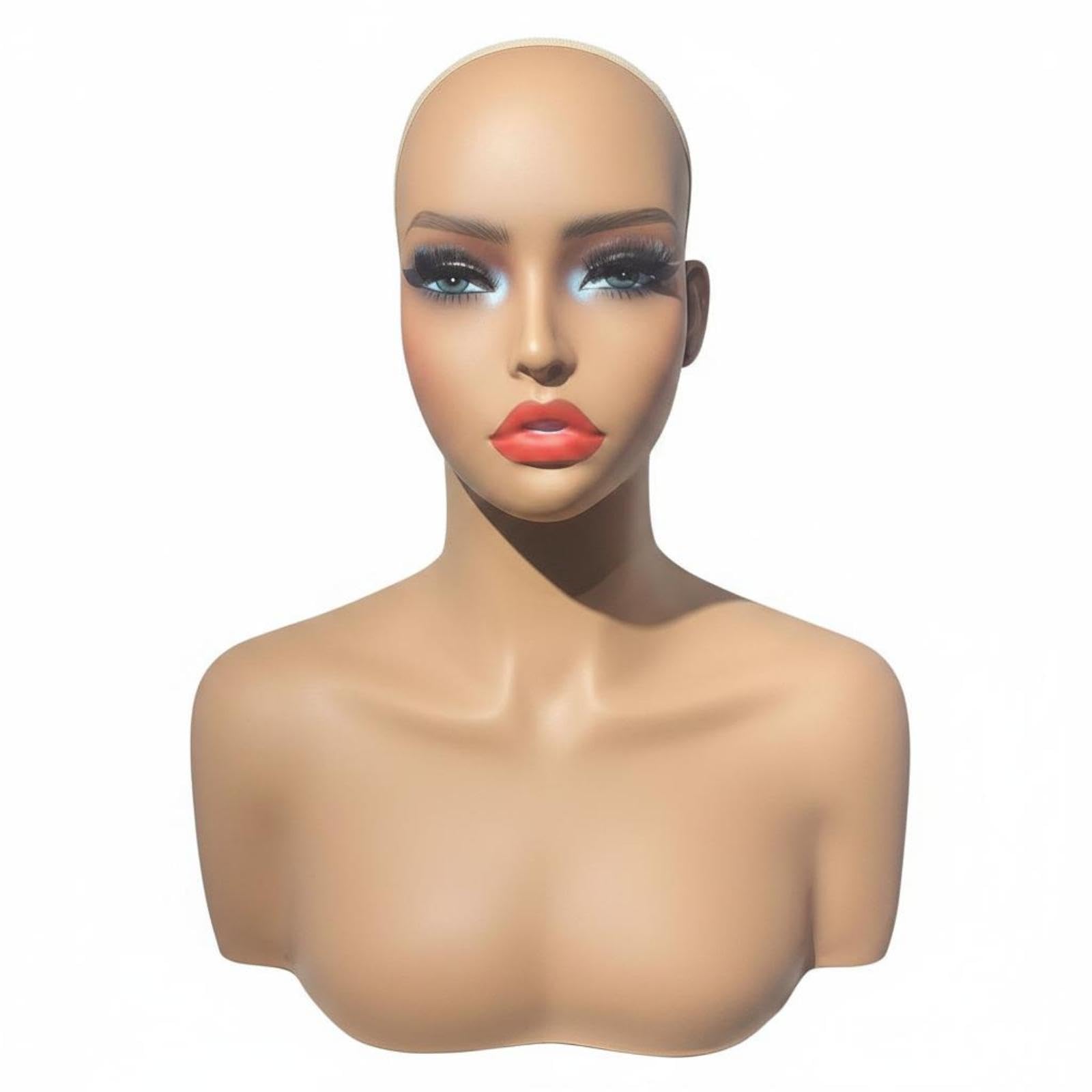 PVC Mannequin Head Multi Function Hairpiece Head Mannequin Realistic Look Half Body Hairpiece Stand for Hairdressers, Salon Workers-image-33