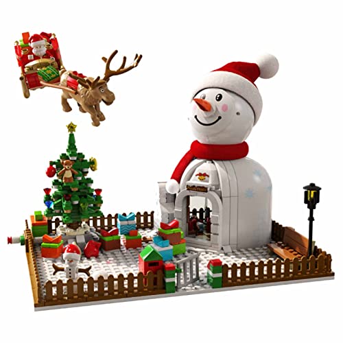 Weihnachtsserie Schneemannhaus Bausteine Modell,Kreative Weihnachtsdeko Drehbare Spielzeug,573 Teile Klemmbausteine DIY…