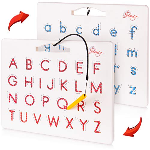 Povitrulya Magnetic Alphabet Tracing Board - double-sided upper & lower case Magnetic Drawing Board, ABC magnets for learn to write with magnetic pen, STEM toy letters learning, good for homeschooling