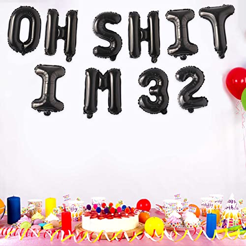 Image of Oh I'm 32! Latex Balloons 16 Inch Black Hallo Twenty Five Cheers to 32 Years Old Theme Decor for Man Woman Happy 32nd Birthday Party Photo Studio Prop Flag Decorations Favors Supplies