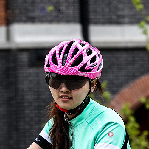 Casque de bicyclette GUO rose avec lunettes intégrées contre le vent et les chocs - 3