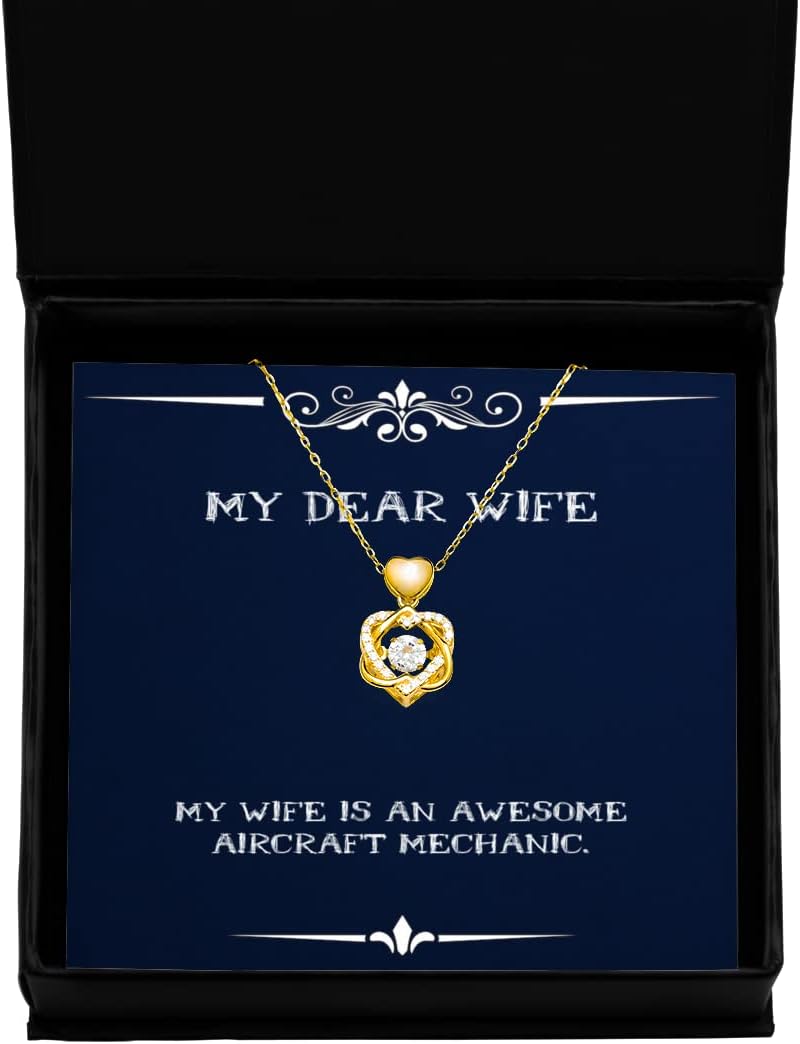 Funny Wife, My Wife is an Awesome Aircraft Mechanic, Holiday Heart Knot Gold Necklace for Wife