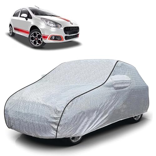 Image of Sulfar 100% Waterproof Car Body Cover Compatible with Mirror for Fiat Abarth Punto (Triple Stitched, Full Bottom Elastic, Magic Silver with Black Piping)