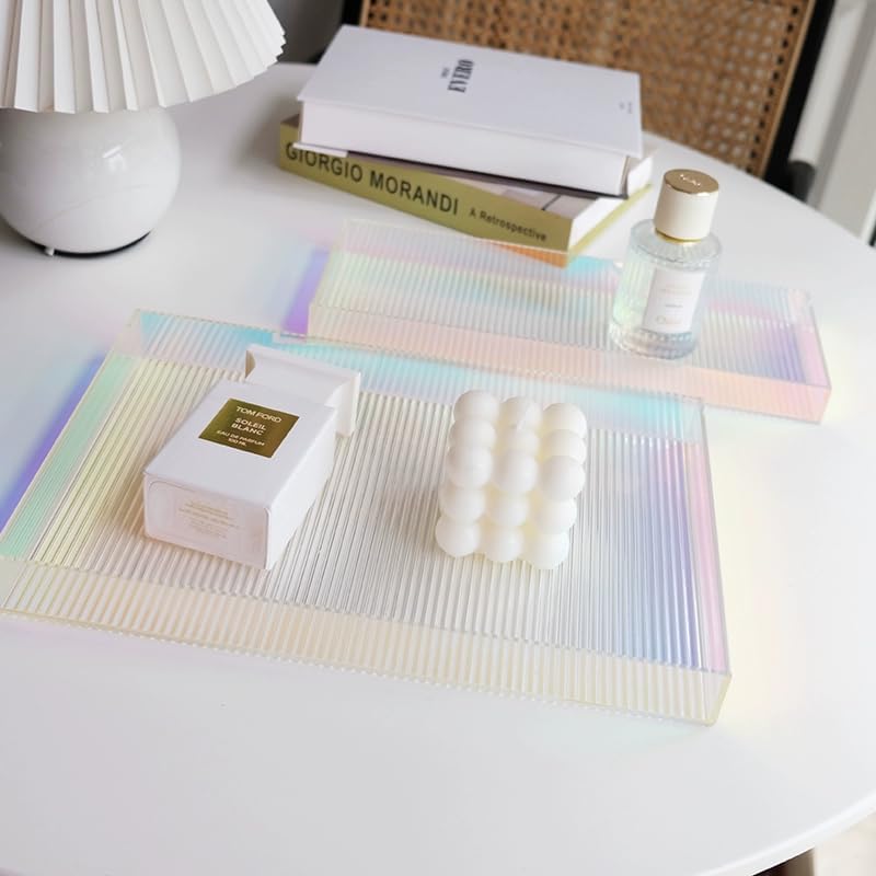 Miniatura 4 de Bandejas de acrílico arco iris, bandeja de almacenamiento de acrílico iridiscente, organizador de almacenamiento de maquillaje para tocador,